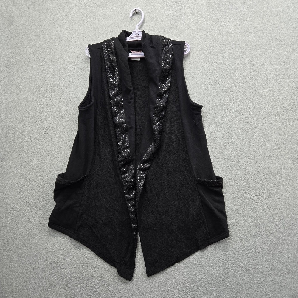 Juicy Couture Women Sweater M Black Cardigan Vest Sequin Sleeveless